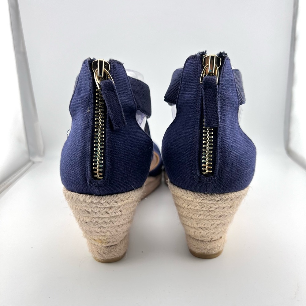 Talbots Lyndsay D'Orsay Espadrille Wedge Shoes 9.5 Blue Canvas Coastal Preppy - Picture 7 of 10